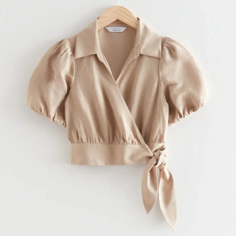 & Other Stories Wrap Top with Puff Sleeves & Side Tie
